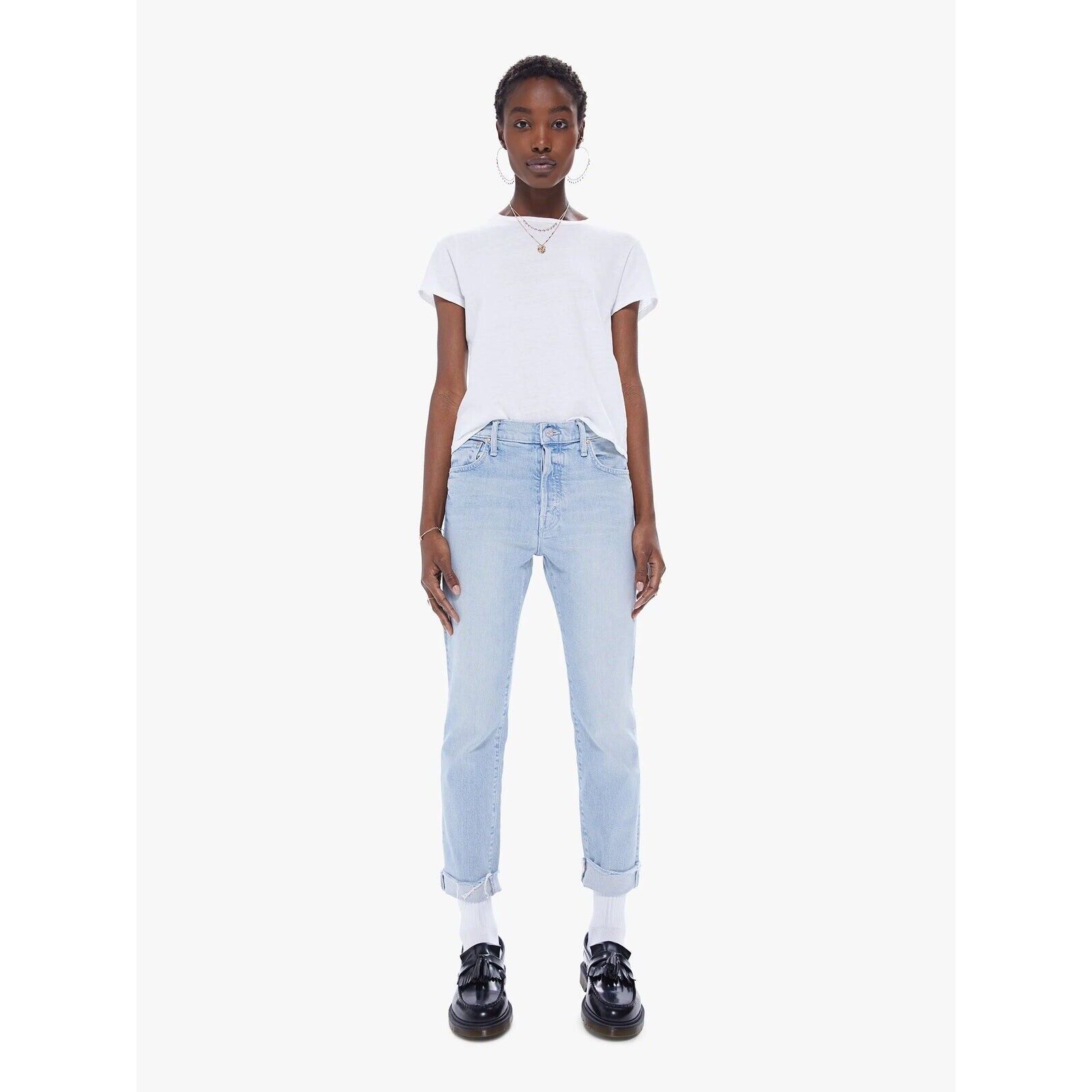New Mother The Scrapper Cuff Ankle Fray Jeans In Lonely Hearts Club Size 28